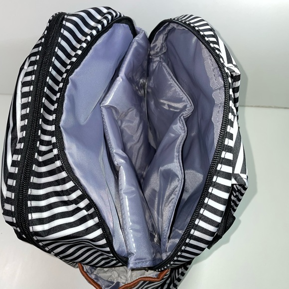 iPack Backpack Diaper Bag Black and White Striped with Leather Accents Med. Size - Picture 11 of 15